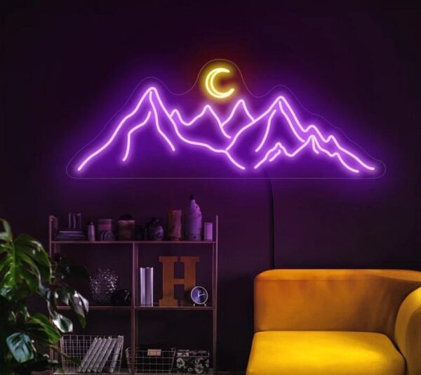 Panneau néon LED paysage de montagne