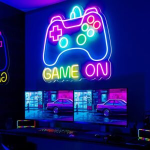 Enseigne néon Game On LED en forme de manette de jeu pour chambre de garçon